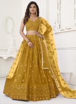 Butterfly Net Mustard Party Wear Embroidery Work Lehenga Choli